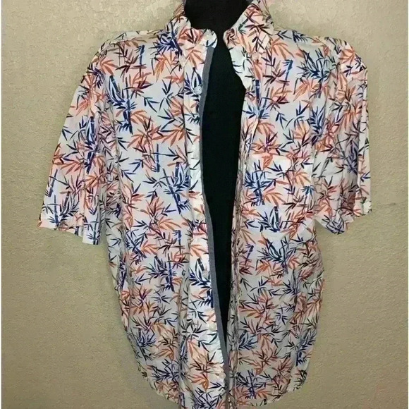 RoundTree & Yorke Men’s short sleeve orange/blue print button down shirt sz L‎ - Picture 1 of 5